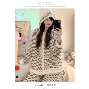 睡衣女冬季法兰绒拉链开衫连帽套装宽松大码220斤可穿家居服M-5XL