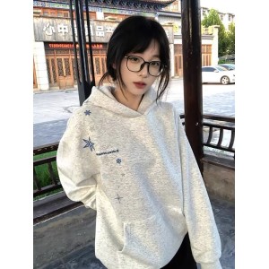 薄款/加绒【纯棉华棉】后包领压线 原版雪花绣花美式潮流卫衣女